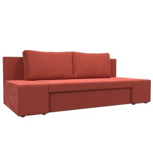 Прямой диван "Сан Ремо", еврокнижка, микровельвет, цвет коралловый