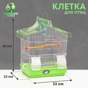 Клетка для птиц с кормушками 32 х 22 х 45 см, зелёная