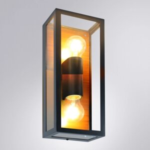 Уличный настенный светильник Arte Lamp Belfast A4569AL-2BR, E27, 2х60 Вт, 10х15х37 см, чёрный, коричневый