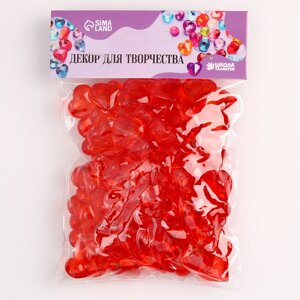 Сердечки пластиковые декоративные, набор 100 шт., размер 1 шт. — 2 2 см, цвет красный