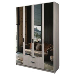 Шкаф 4-х дверный "Экон", 16005202300 мм, 2 ящика, 4 зеркала, цвет ясень шимо светлый