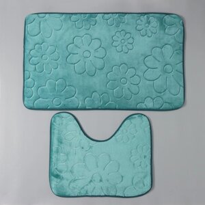 Набор ковриков для ванны и туалета Доляна "Поле", 2 шт: 3950, 5080 см, цвет зелёный