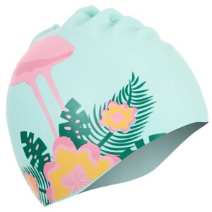 Шапочка для плавания детская "Фламинго на цветке", обхват 46-52 см