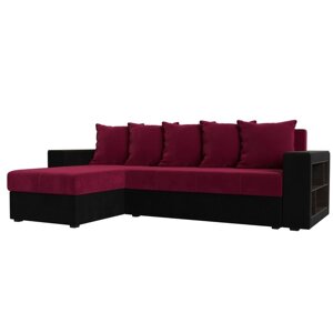 Угловой диван "Дубай лайт", еврокнижка, угол левый, микровельвет, цвет бордовый / чёрный