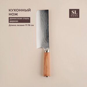 Нож кухонный SL Home "Оливия", топорик, лезвие 17,78 см, дамасская сталь, цвет коричневый