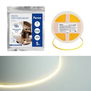 Светодиодная лента Feron 5 м, IP20, COB, 400 LED/м, 7 Вт/м, 12 В, свечение белое