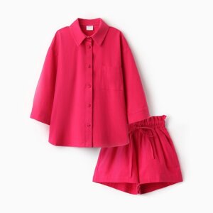 Костюм для девочки (рубашка и шорты) MINAKU, цвет фуксия, рост 122-128 см