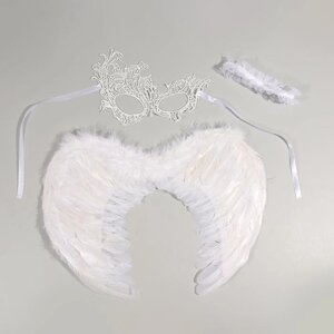 Карнавальный костюм "Ангел", крылья, маска, повязка