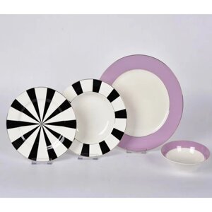 Набор столовой посуды из костяного фарфора, 24 предмета, белый/фиолетовый