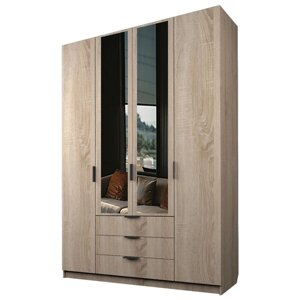 Шкаф 4-х дверный "Экон", 16005202300 мм, 3 ящика, 2 зеркала, цвет дуб сонома