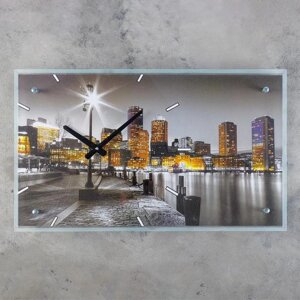 Часы настенный прямоугольные "ночной город", стекло, 35х60см, микс