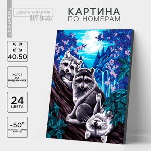 Картина по номерам на холсте с подрамником "Еноты под луной" 40*50 см