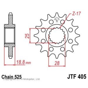 Звезда передняя, ведущая, для мотоцикла, стальная JTF405