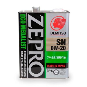 Масло моторное IDEMITSU 0/20 ZEPRO ECO MEDALIST, синтетическое, SN, 4 л,