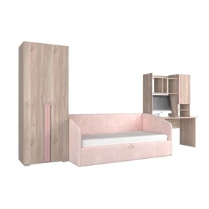 Комплект детской мебели "Лайк К12", ЛДСП, велюр, цвет дуб мария / роуз / нежно-розовый