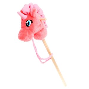 Мягкая игрушка "Единорог-скакун" на палке, цвет розовый