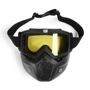 Очки-маска для езды на мототехнике, разборные, стекло желтое, черный