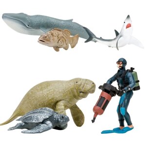 Набор фигурок: кит, ламантин, акула, кожистая черепаха, рыба групер, дайвер, 6 предметов