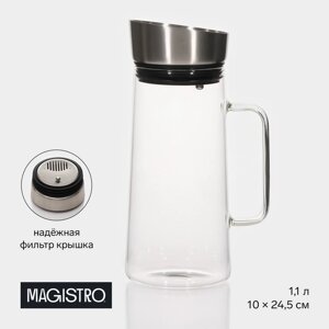 Кувшин стеклянный с металлической крышкой Magistro "Грация", 1,1 л, 1310 см