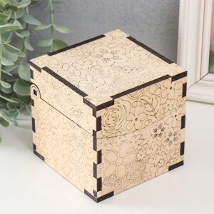 Шкатулка-куб "Цветочный орнамент" 10,7х10,7х10,7 см, фанера 6мм