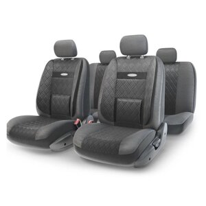 Авточехлы универcальные AUTOPROFI COMFORT, COM-1105GP BK/BK (M), экокожа, 3D полиэстер под кожу, набор из 11 предметов,