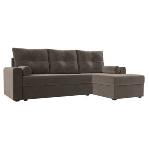 Угловой диван "Верона Лайт", еврокнижка, правый угол, велюр, цвет коричневый