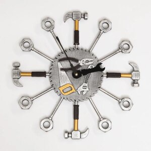 Часы настенные, серия: Интерьер, "Инструменты", цвет состаренное серебро, d=37 см