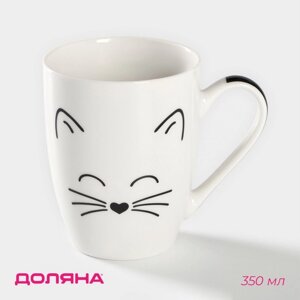 Кружка Доляна "Белый кот", 350 мл, 128,410,5 см