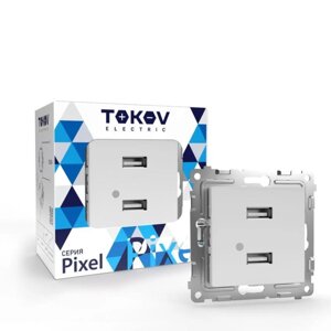 Розетка USB TOKOV ELECTRIC, Pixel, 2 места, тип A+A, 5В, 1х2.1А, 2х1.05А, белый TKE-PX-2USB-C0