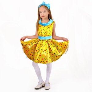 Карнавальный костюм "Стиляги 7", платье жёлтое в мелкий цветной горох, повязка, р. 30, рост 110-116 см