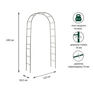 Арка садовая, разборная, 240 125 36.5 см, металл, бронзовая