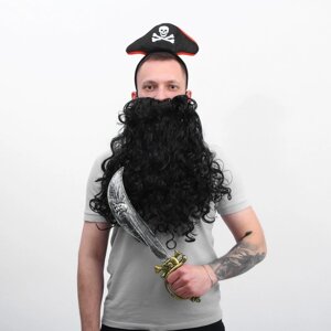 Карнавальный набор Пират черный, борода, сабля, ободок