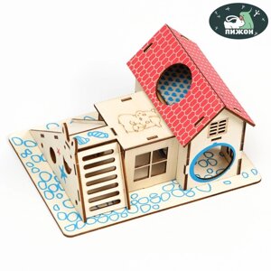 Комплекс-площадка для грызунов с 2 домиками и горкой, фанера, 19 х 14 см, микс цветов
