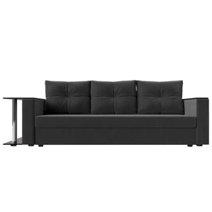 Прямой диван "Атланта лайт со столом", механизм еврокнижка, велюр, цвет серый