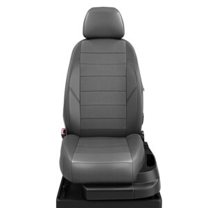 Чехлы для Nissan Almera NEW с 2013-н. в. седан Задние спинка и сиденье единые, 5-подголов. Середина: экокожа т-серая с