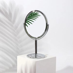 Зеркало на ножке, двустороннее, с увеличением, зеркальная поверхность 12,5 14 см, цвет серебряный