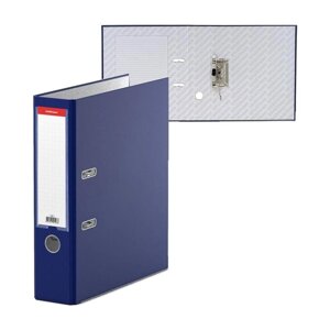 Папка-регистратор А4, 70 мм, "Бизнес", собранный, синий, пластиковый карман, металлический кант, картон 2 мм,