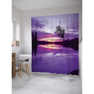 Фотоштора для ванной JoyArty "Лиловый закат над рекой", размер 180 х 200 см