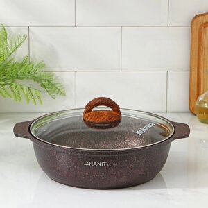 Кастрюля-жаровня Granit ultra, 3 л, стеклянная крышка, антипригарное покрытие