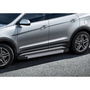 Пороги на автомобиль "Silver" Rival для Hyundai Santa Fe III 2012-2018, Santa Fe Premium 2015-2016, 180 см, 2