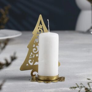 Подсвечник "Ёлка со звездами" металл на одну свечу, 6,6х10х13 см, золотой