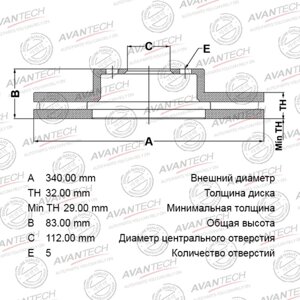 Диск тормозной AVANTECH (перфорированный)(FR/RH) TOYOTA LAND CRUISER (J200), LEXUS LX450D (URJ20) 76590