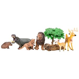 Набор фигурок: лев с львенком, бегемот с бегемотиком, олень с олененком, 9 предметов