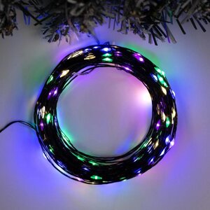 Гирлянда "Нить" 20 м роса, IP20, чёрная нить, 200 LED, свечение мульти, фиксинг, 12 В