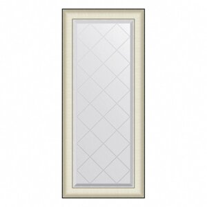 Зеркало Evoform в багетной раме, с гравировкой, 78 мм, 54х124 см, цвет белая кожа с хромом
