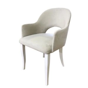Кресло "Виола", опоры белые массив, бархат, цвет ваниль