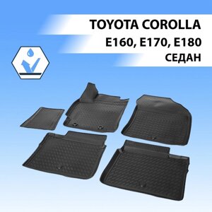 Коврики салона Rival для Toyota Corolla E160 седан 2013-2019, полиуретан, с крепежом, с перемычкой, 5 шт., 15702001