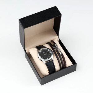 Мужской подарочный набор "Якорь" 2 в 1: наручные часы, браслет