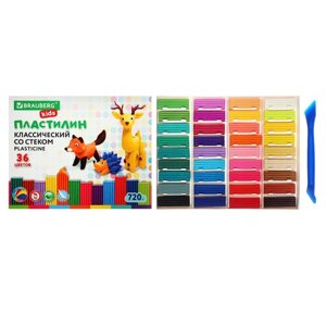 Пластилин 36цв 720г BRAUBERG KIDS, со стеком. ВЫСШЕЕ КАЧЕСТВО