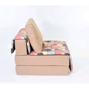 Кресло - кровать "Харви" с накидкой - матрасиком, размер 75 х 100 см, песочный, геометрия, рогожка